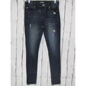 Express Women Jeans Size 4 Regular Mid Rise Legging Distressed Faded Dark Denim